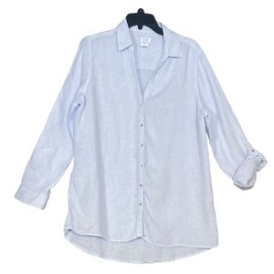 Sigrid Olsen Button-up Top 100% Linen Blouse Size L Stripes